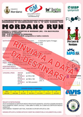 Mordano run  rinviata per l'emergenza idrica