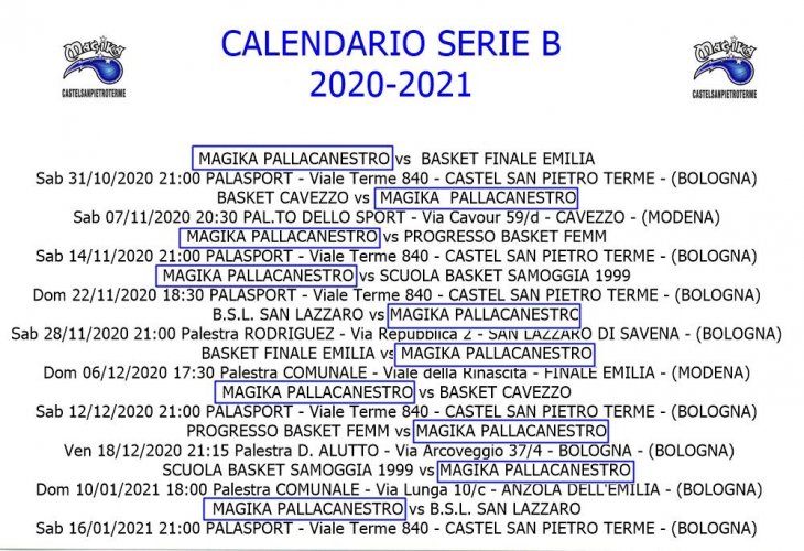 Magika Basket Castel San Pietro : Ufficializzato il calendario della Serie B!!
