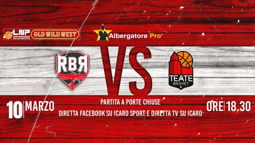 Albergatore Pro RBR - Teate Chieti marted 10/03/20 alle ore 18.30 in diretta TV e Facebook