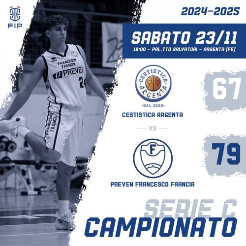 SimaBio Cestistica Argenta - Preven Francesco Francia Zola 67 – 79 (18-20, 20-22, 14-19, 15-18)