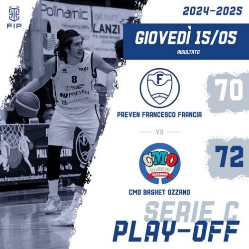 Francesco Francia Pallacanestro Preven - CMO Ozzano  70 &#8211; 72 (19-19, 15-14, 15-23, 21-16)