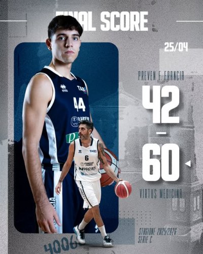 Preven Francesco Francia Pallacanestro - Virtus Medicina   42 – 60  (7-23, 9-14, 11-12, 15-11)