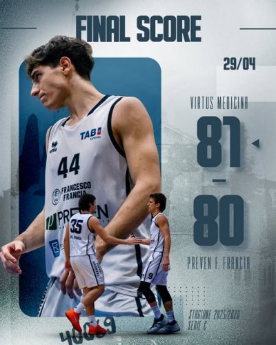 Virtus Medicina - Preven Francesco Francia Pallacanestro Zola Predosa  81 – 80 dts (19-13, 18-19, 18-13, 8-18, 9-9, 9-8)