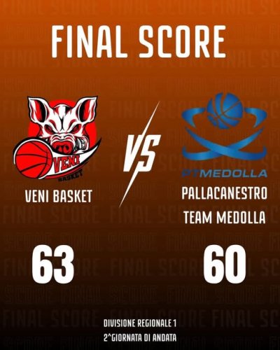 Veni  Basket San Pietro in Casale  – Pallacanestro Team Medolla: 63-60 (28-22/43-31/53-49)