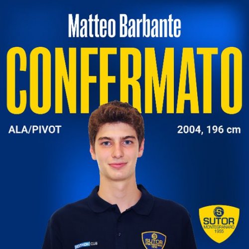 Confermato Matteo Barbante, Ala della Sutor Basket Montegranaro