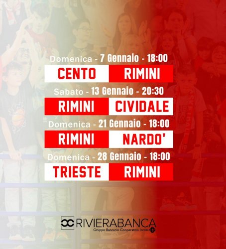 Rivierabanca Rimini-Gesteco Cividale  anticipata al 13 gennaio 2024