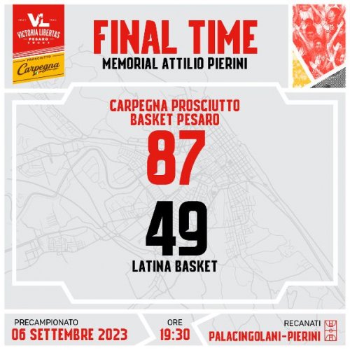 1 Trofeo Attilio Pierini: la Carpegna Prosciutto Basket Pesaro batte Latina (87-49)
