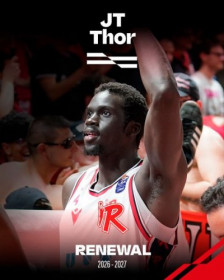 Pallacanestro Reggiana -  JT Thor rinnova: vestir� biancorosso anche nella stagione 2026/2027