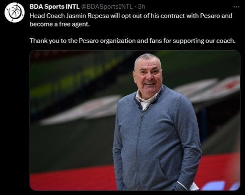 L'agenzia BDA Sports: "Repesa rescinde il contratto da Pesaro"