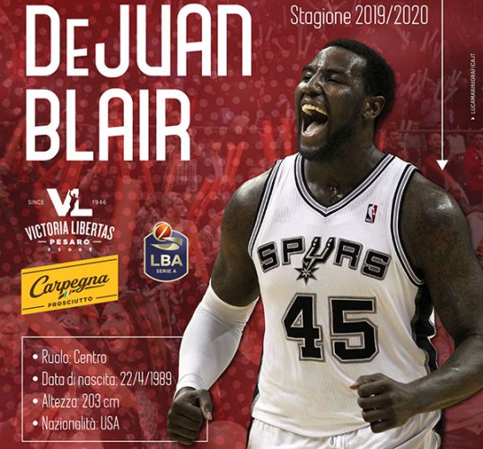DeJuan Blair "al centro" per la Carpegna Prosciutto Basket Pesaro!