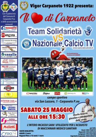 Match benefico “Il cuore di Carpaneto”: protagonista la nazionale calcio Tv