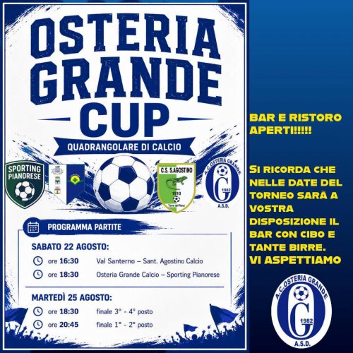 Il 22 ed il 25/08 in campo con la Osteria Grande Cup