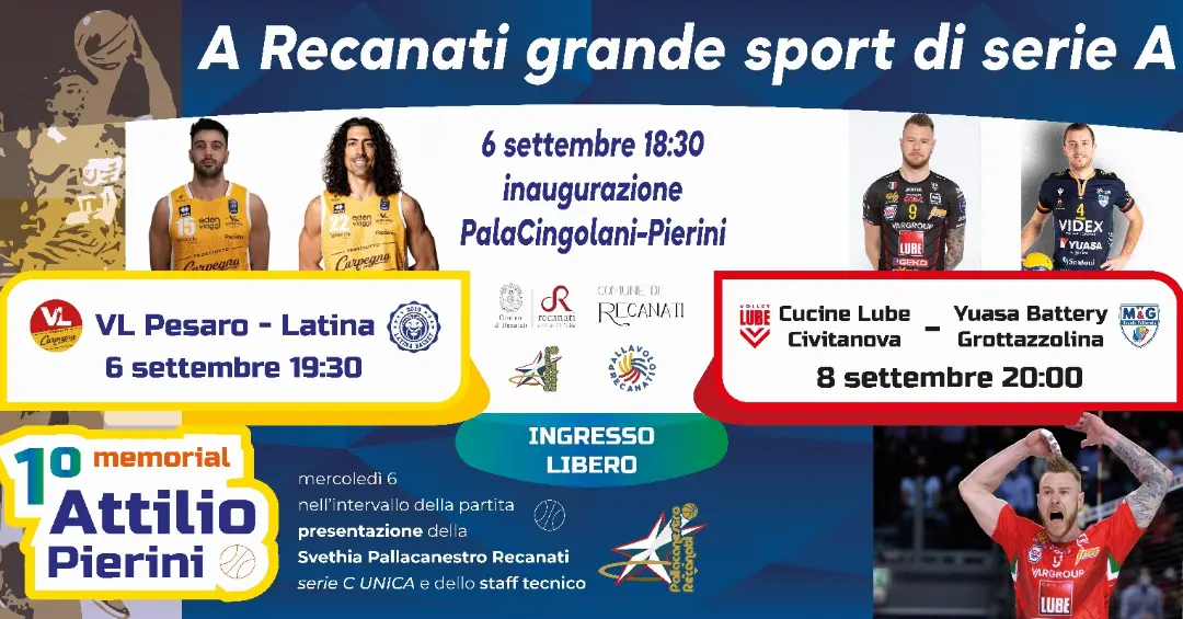 Inaugurazione del PalaCingolani-Pierini: Recanati ospiter due giorni di grande sport