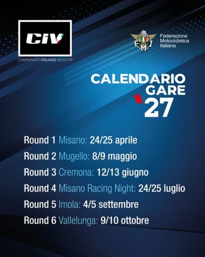 CIV 2027: ecco il calendario