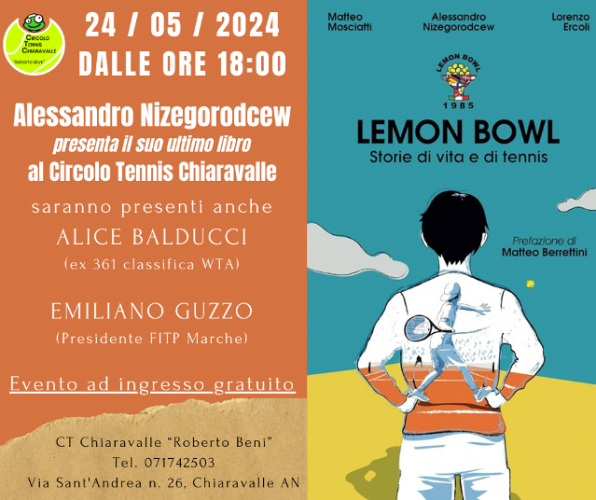 Il Circolo Tennis Chiaravalle presenta il libro - Lemon Bowl, storie di vita e di tennis -