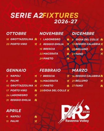 Porto Robur Costa 2030 -Ecco il calendario del campionato di A2.