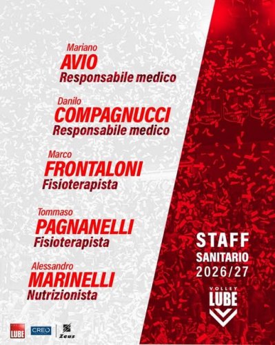 Esperienza e continuit�: confermato lo staff sanitario della Lube Volley Civitanova Marche